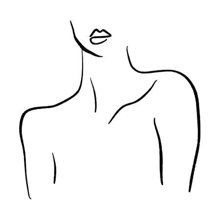 Line art woman. Self love and care concept. Continuous line drawing, fashion, beauty care minimalist vector, girl pretty face illustration. Perfect for t-shirt print.のイラスト素材