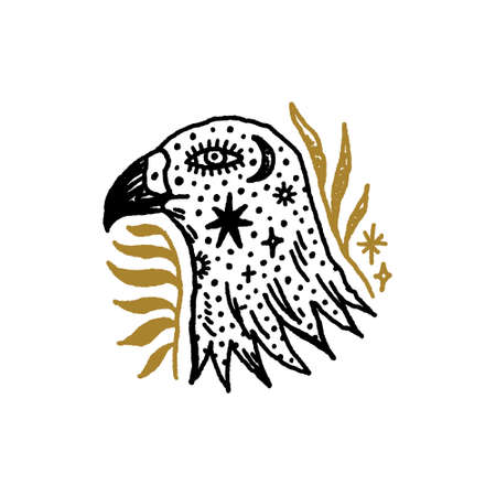 Bird boho eagle head magical vintage distressed art symbol or labelのイラスト素材