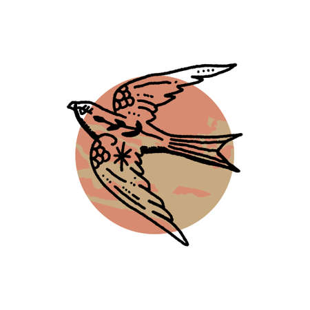 Bird boho magical vintage distressed art symbol or labelのイラスト素材