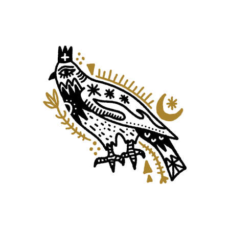 Bird boho magical vintage distressed art symbol or labelのイラスト素材