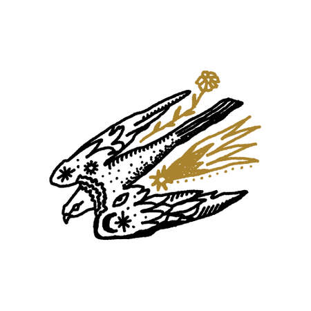 Bird of pray falcon boho magical vintage distressed art symbol or labelのイラスト素材