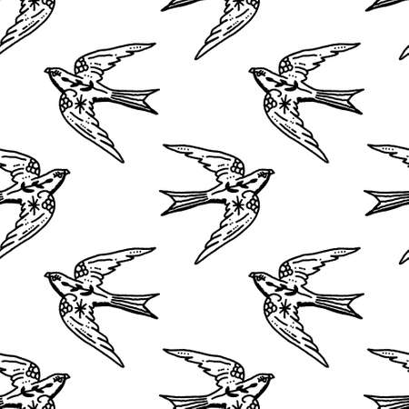 Birds seamless pattern boho magical vintage distressed art symbol or labelのイラスト素材