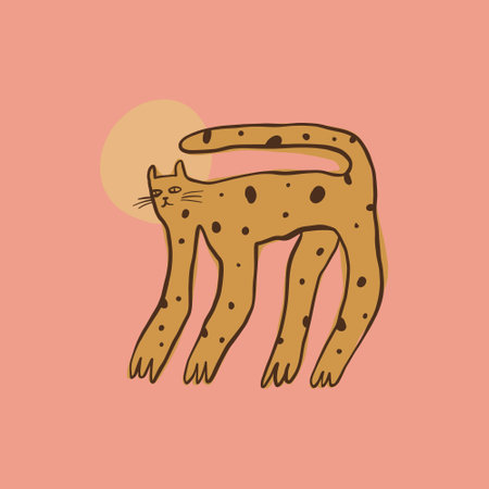 Doodle night wild cat funny cute art print.のイラスト素材