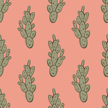 Pastel simple doodle cacti seamless pattern, cactus minimalist art print wallpaper background.のイラスト素材