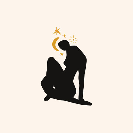 Modern abstract woman silhouette art, moon meditation consept.のイラスト素材