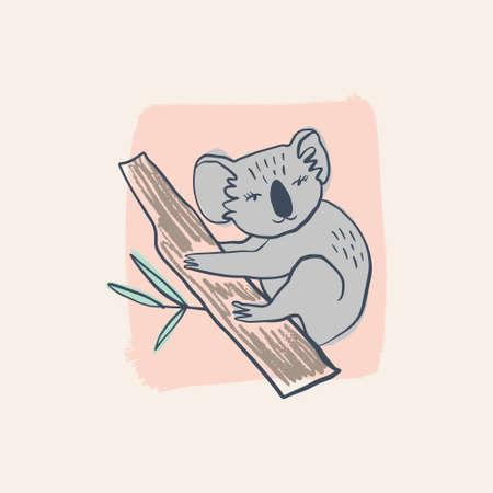 Cute baby koala Australian animal cartoon doodle kids style drawing.のイラスト素材