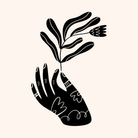 Hand art. Folk rural rustic fairytale Scandinavian style, hygge and lagom design. Nordic scandi decor elements.のイラスト素材