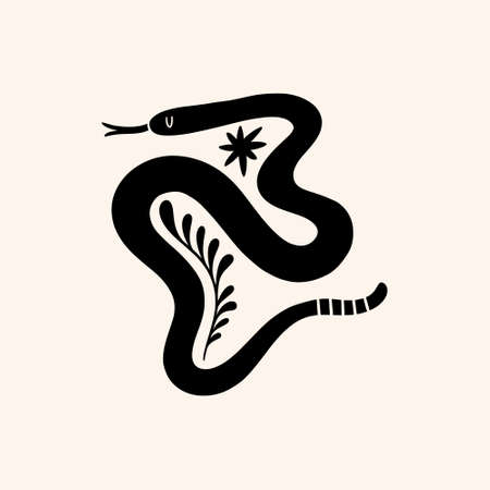 Boho snake art print, minimalist contour design.のイラスト素材