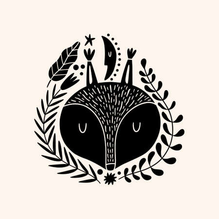 Squirrel woodland animal drawing in ornate rural folk scandinavian style.のイラスト素材