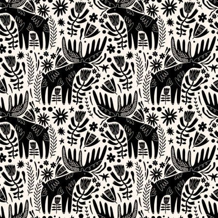 Moose seamless pattern. Scandinavian animals woodland art print.のイラスト素材