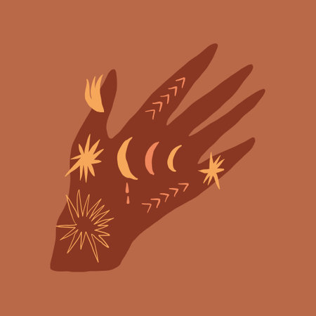 Magic boho moon hand vector illustrationのイラスト素材