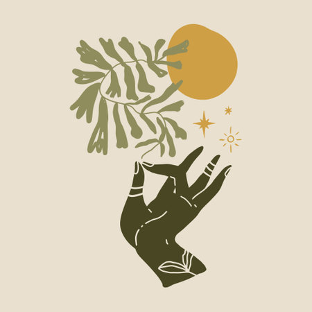 Magic alchemy green hand herbalist green witch vector illustrationのイラスト素材