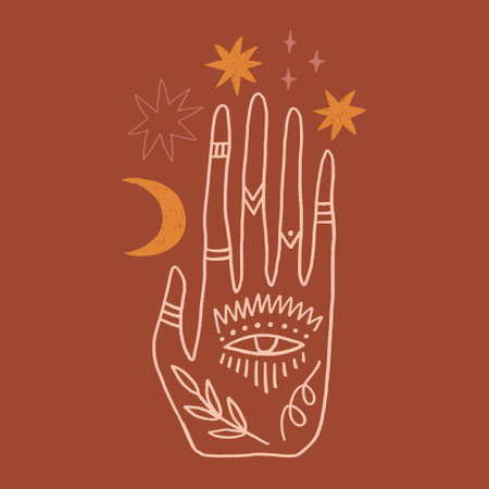 Magic boho moon hand vector illustrationのイラスト素材