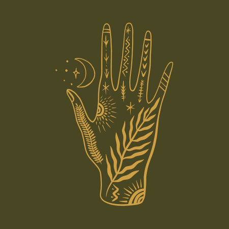 Magic alchemy green hand herbalist green witch vector illustrationのイラスト素材