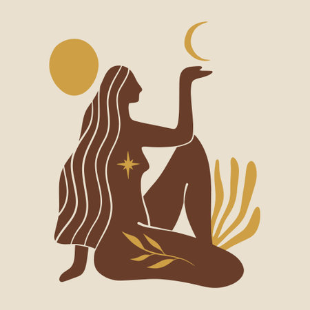 Yoga girl moonchild vector illustration sacred woman wellness artのイラスト素材