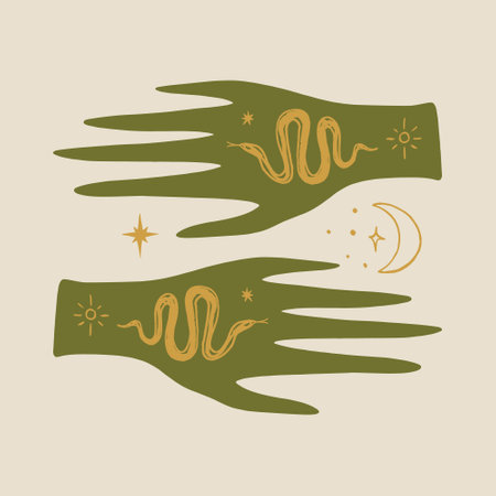 Magic alchemy green hand herbalist green witch vector illustrationのイラスト素材