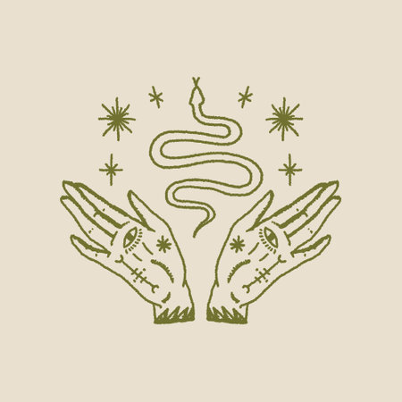 Magic alchemy green hand herbalist green witch vector illustrationのイラスト素材