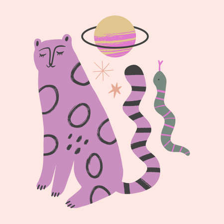 Magical witch cat boho fairytale vector illustrationのイラスト素材