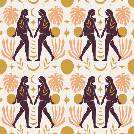 Yoga meditation girl meditating woman vector seamless patternのイラスト素材