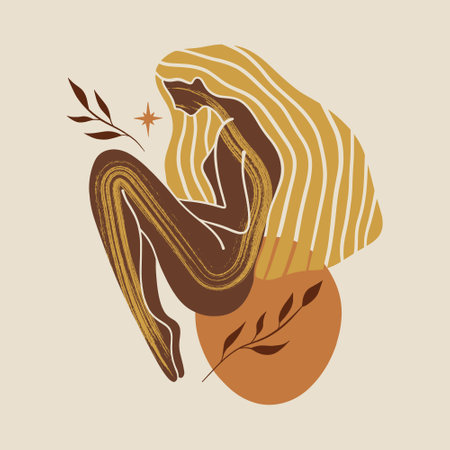 Yoga girl moonchild vector illustration sacred woman wellness artのイラスト素材