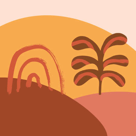 Terracotta boho rainbow meditation wall art vector illustrationのイラスト素材