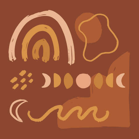 Terracotta boho rainbow meditation wall art vector illustrationのイラスト素材