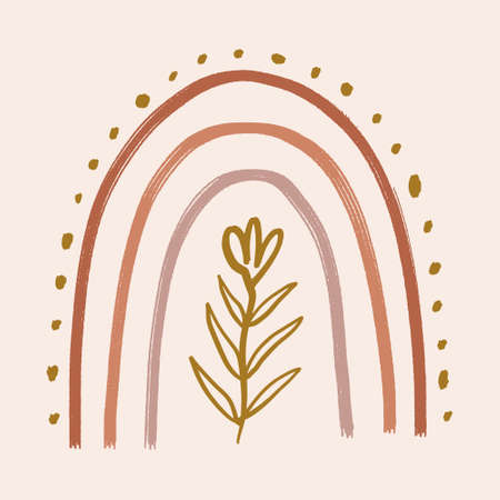 Terracotta boho rainbow meditation wall art vector illustrationのイラスト素材