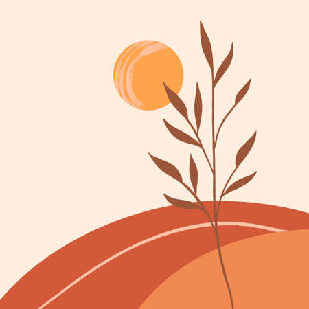 Terracotta meditation hand drawn flat design boho wall artのイラスト素材