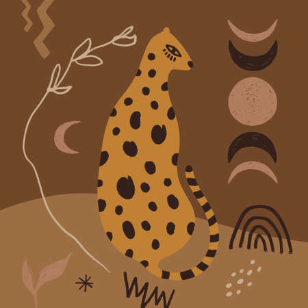 Boho cute leopard animal vector illustrationのイラスト素材