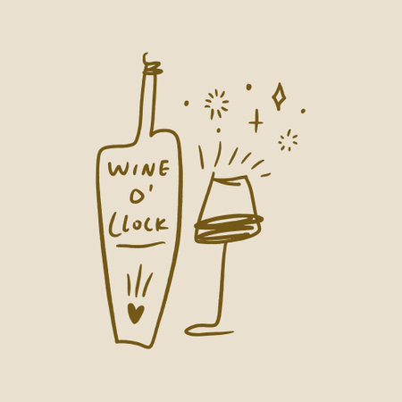 Vector line art wine minimal bottle and glass alcohol linear style labelのイラスト素材