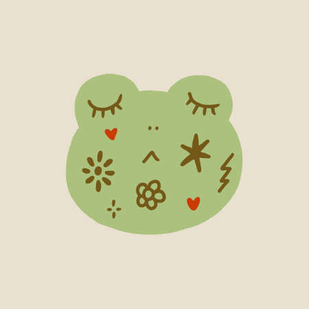 Funny childish cute friendly baby frog minimalist illustration in kawaii style