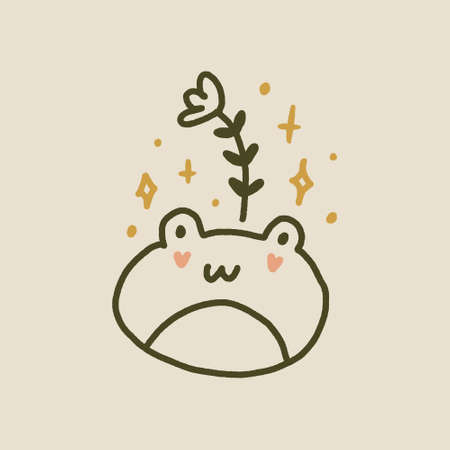 Funny childish cute friendly baby frog minimalist illustration in kawaii style