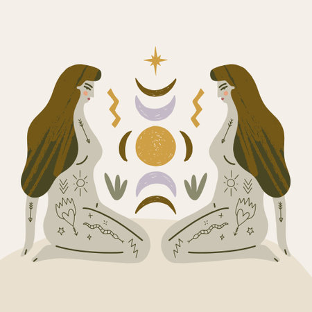 Boho sacred magic woman mystical symbol flat holistic healing Reiki New Age concept modern abstract silhouette vector illustrationのイラスト素材