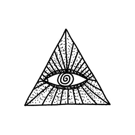 Eye of Providence vintage symbol. Masonic all seeing eye symbolic. Vector clipart illustration. Cool for tattoo, t-shirt, coloring book. Astrology, alchemy, dark boho magic concept.のイラスト素材