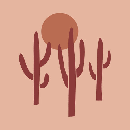 Terracotta warm color abstraction, modern abstract wild cactus, contemporary meditative harmony landscape minimalist vintage desert Arizona concept. Vector and jpg printable image, unique boho clipart illustration, editable isolated details. Perfect for poster or postcard template, t-shirt clothes design, digital stickers and more.のイラスト素材