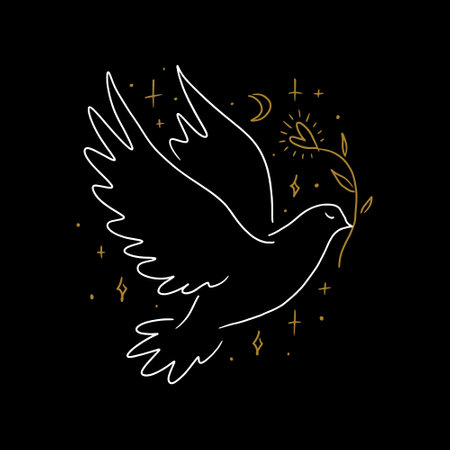 Dove of Peace celestial folk bird boho naive funky handdrawn style artのイラスト素材