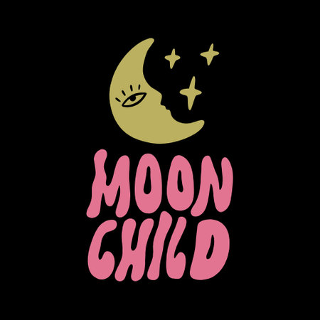 Moon Child groovy hippie lettering, comic font type dope style, freaky trippy funky text. Underground sixties retro inspired psychedelics typographic art print. Perfect for t-shirt, hoodie, pillows, music albums and more things. Positive disco summer festival vibes.のイラスト素材