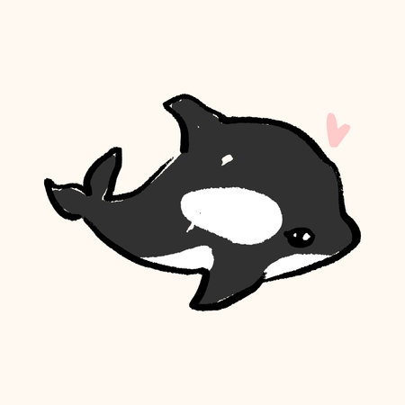 Cute killer whale isolated on background for kids content. Hand drawn silhouette orcinus orca...