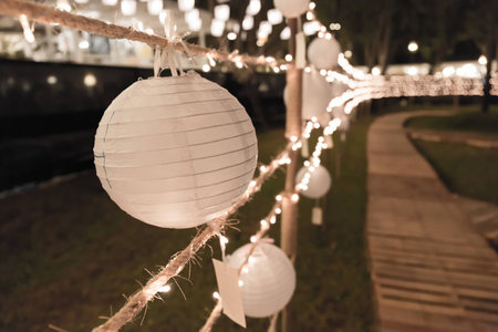 Sphere lantern hang on rope in new year celebrationの写真素材