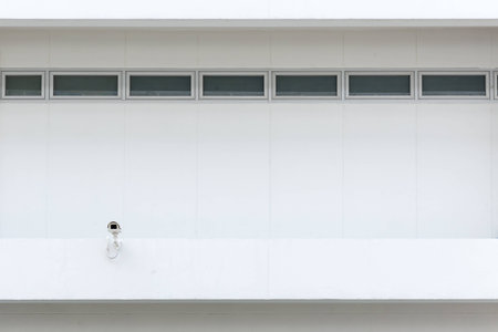 CCTV camera on white building for securityの写真素材
