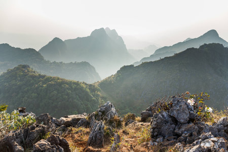 View on the top of Chiang Dao national park, Chiang Mai, Thailand at sunset
