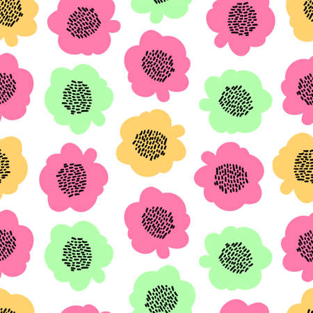 Garden flower, plants ,botanical ,seamless pattern vector design for fashion,fabric,wallpaper and all prints on green mint background color. Cute pattern in small flower. Small colorful flowers.のイラスト素材
