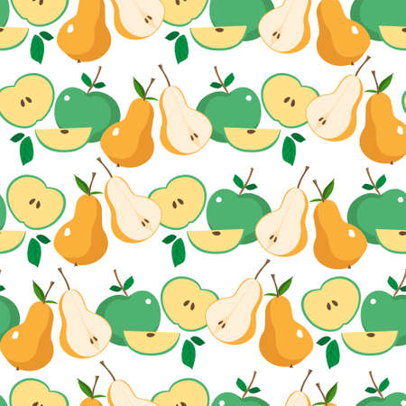 Vector seamless pattern with apples and pears. Trendy hand drawn textures. Modern abstract design for paper, cover, fabric, interior decor and other users.のイラスト素材