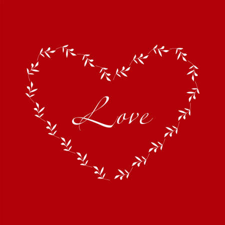 Happy Valentines Day Hand Drawn Vector Card. Pink Heart Made of Flowers, Dots and Twigs. White Background. Cute Infantile Style Design. White Hearts Vector Pattern. Pink Background. Funny Rustic Art.のイラスト素材