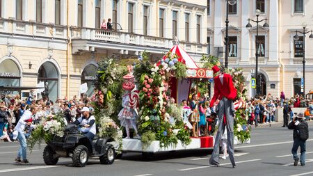 St. Petersburg, Russia-June 12, 2019. Flower festival . Nevsky prospect. Many people came to the...