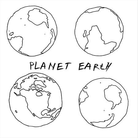 A simple graphic image of the planet earth. Hand-drawn in a simple style. Doodle style.のイラスト素材