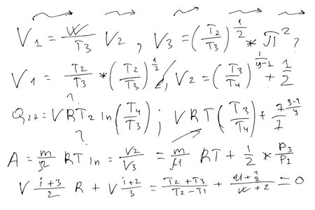 Scientific physical formulas and calculations. educational background hand-drawn on white.のイラスト素材