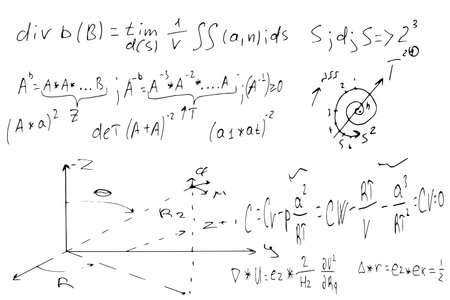 Mathematical scientific formulas and expressions. Educational, school and university background. Hand-drawn vector on white.のイラスト素材