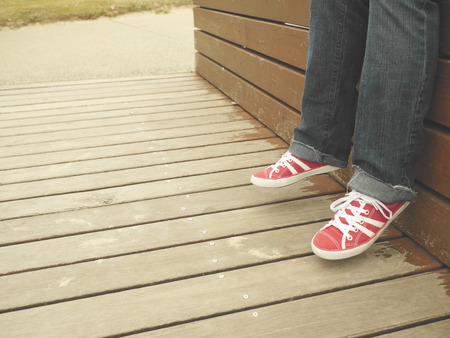 Female Legs With Red Shoesの写真素材