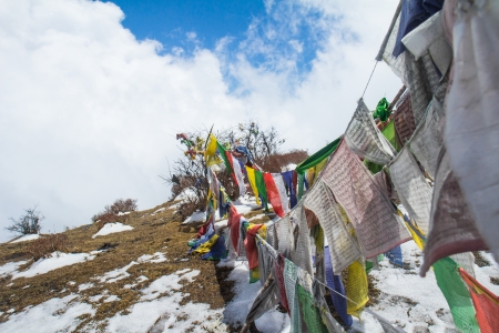 Holy flags of Kanchenjunga Nation park Sikkim Indiaの写真素材